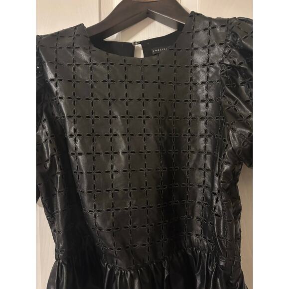 English Factory puff sleeve eyelet faux leather top sz small - Picture 6 of 12